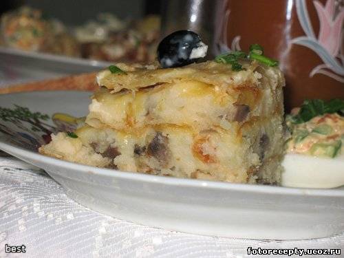 Закусочный торт Наполеон с картофельно-грибной начинкой